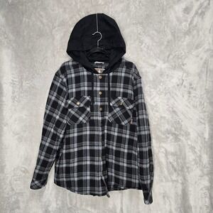 Legendary Outfitters Mens XL Black Plaid Hooded Button Up Quilted Lined Jacket‎